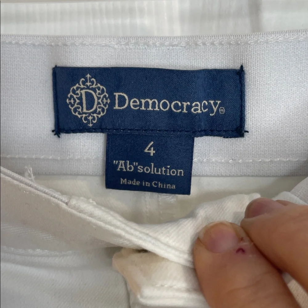 DEMOCRACY AB SOLUTION MID-RISE CUFFED BERMUDA SHORTS CLASSIC 6 POCKET WHITE SZ 4